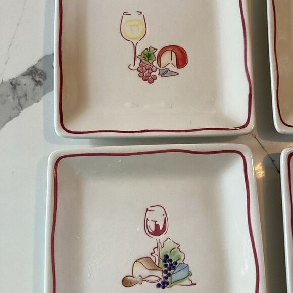 4 Pottery Barn Outlet Ceramic Wine and Cheese Plates 7” - Picture 2 of 6